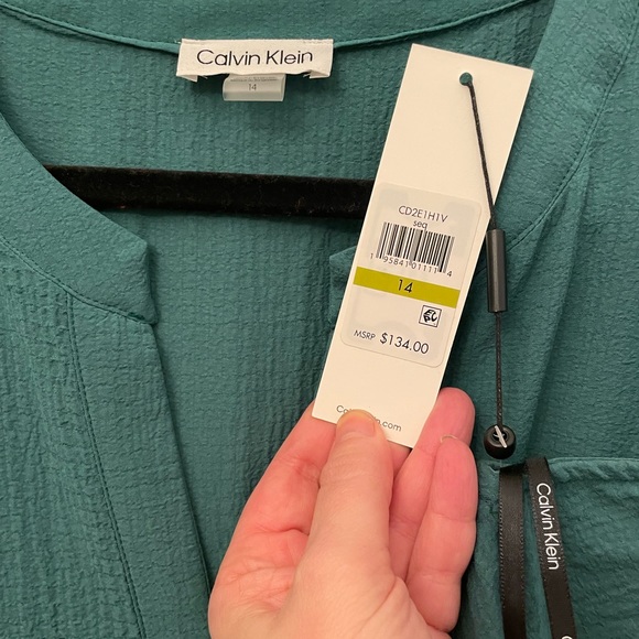 NWT Calvin Klein Dark Teal Crinkle Gauze dress size 14 - Picture 2 of 5